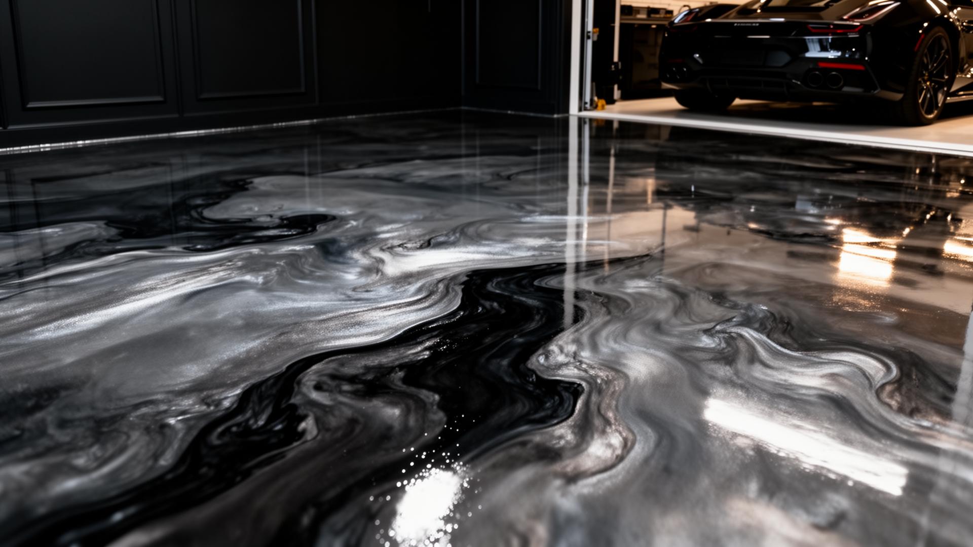 Glossy red metallic epoxy garage floor